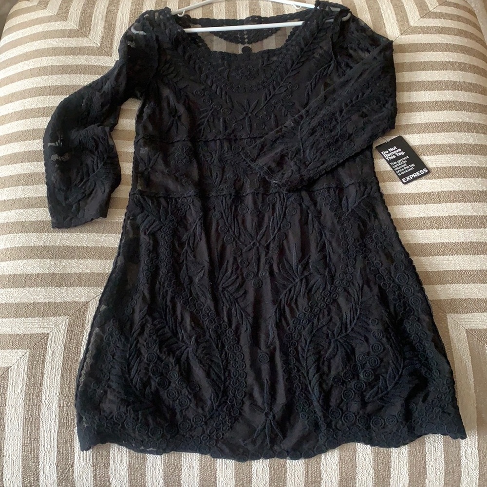 Express black lace long sleeve mini dress. NWT.